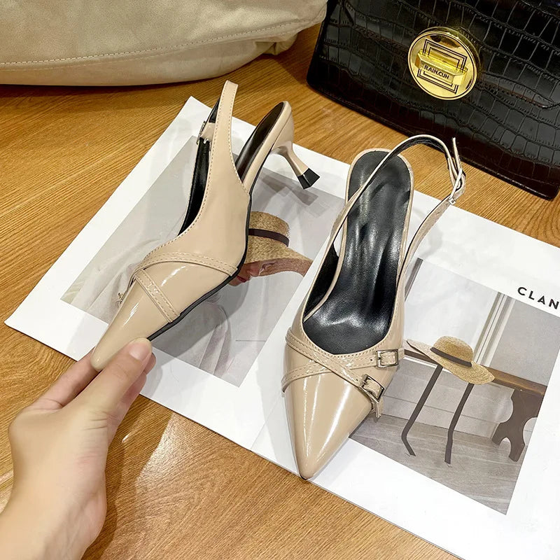 2025 Modern Office Sandals for Women Wedding Slingback Pointed Decoration Female High Heeled Gladiator sandals tacones de mujer