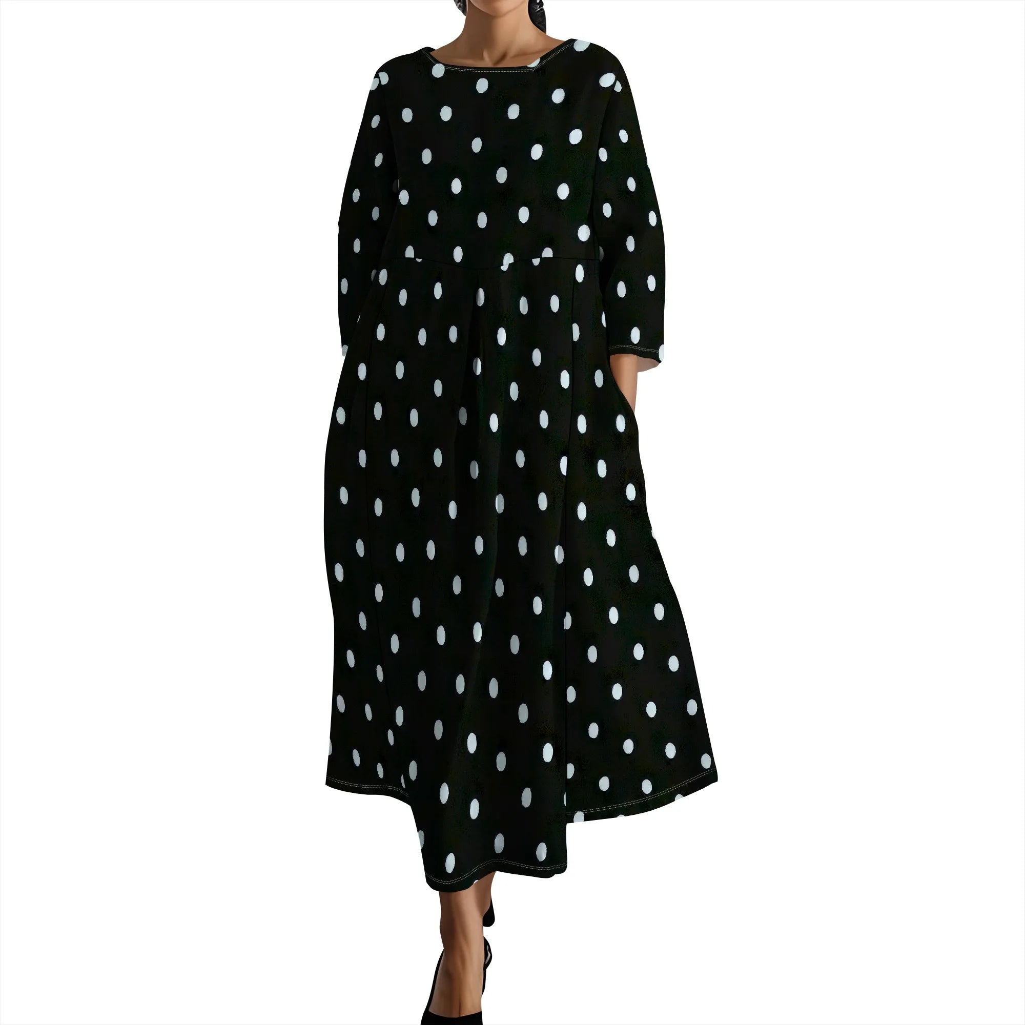 Linen Maxi Dress for Women Vintage Floral Print Plus Size Summer Casual 3/4 Sleeve Dresses with Pockets