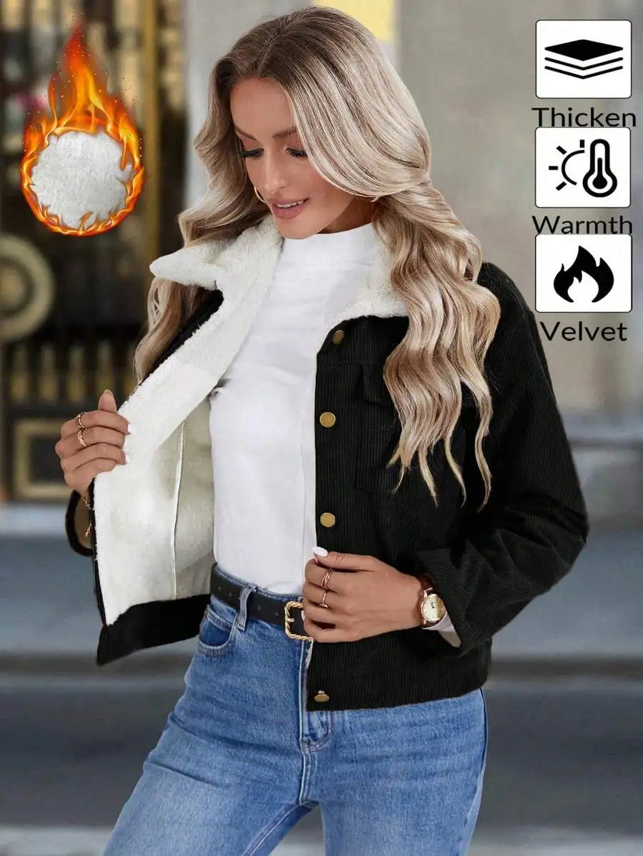 Women Casual Corduroy Lined Jacket, Autumn/Winter Fall Cloth For Women