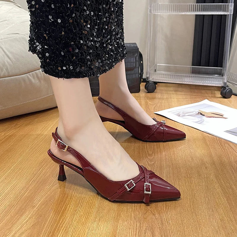 2025 Modern Office Sandals for Women Wedding Slingback Pointed Decoration Female High Heeled Gladiator sandals tacones de mujer