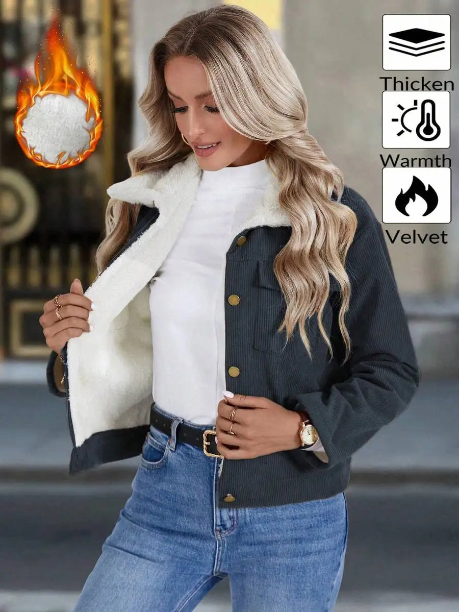 Women Casual Corduroy Lined Jacket, Autumn/Winter Fall Cloth For Women