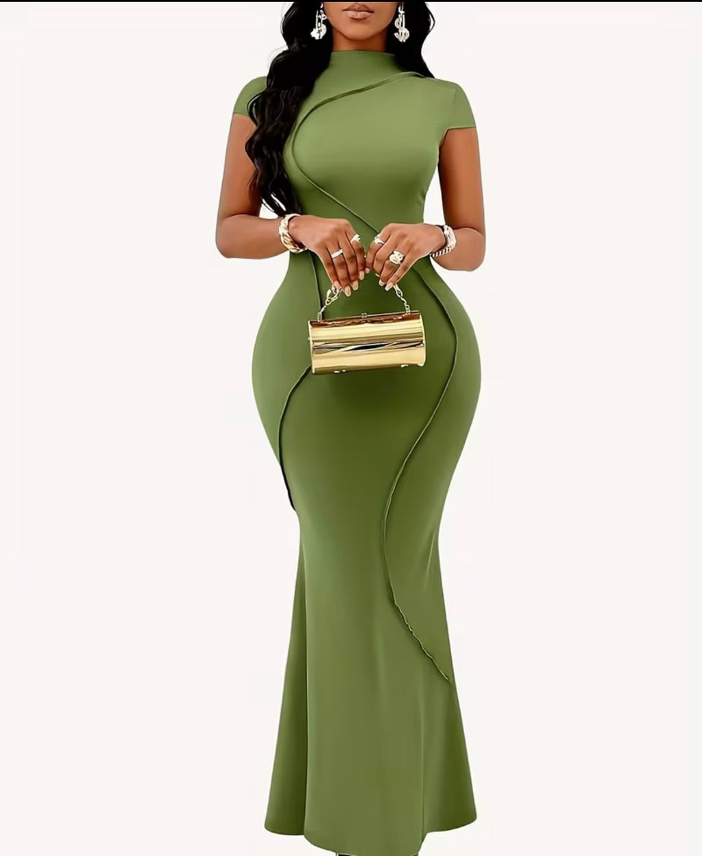 Robe élégante femme à col montant, manches courtes et jupe longue en queue de poisson pour soirée cocktail ou danse, robe décontractée et chic d'été