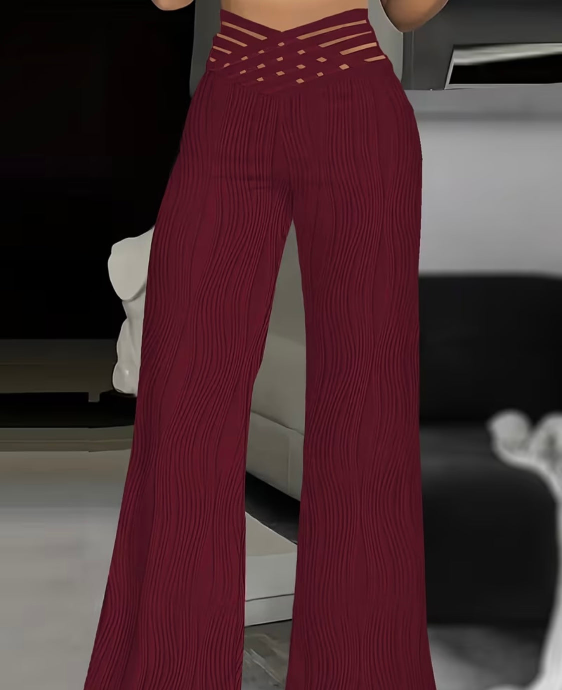 Pantalon Femme 2025 Mode Été Taille
Surimprimée Maille Transparente Patch Casual
Taille Haute Jambe Large Pantalon Long Évasé