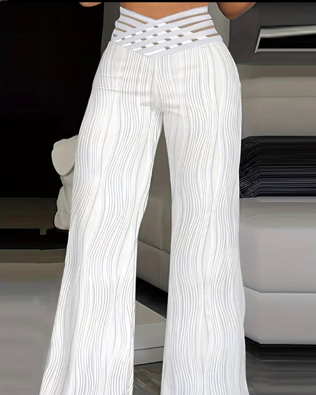 Pantalon Femme 2025 Mode Été Taille
Surimprimée Maille Transparente Patch Casual
Taille Haute Jambe Large Pantalon Long Évasé