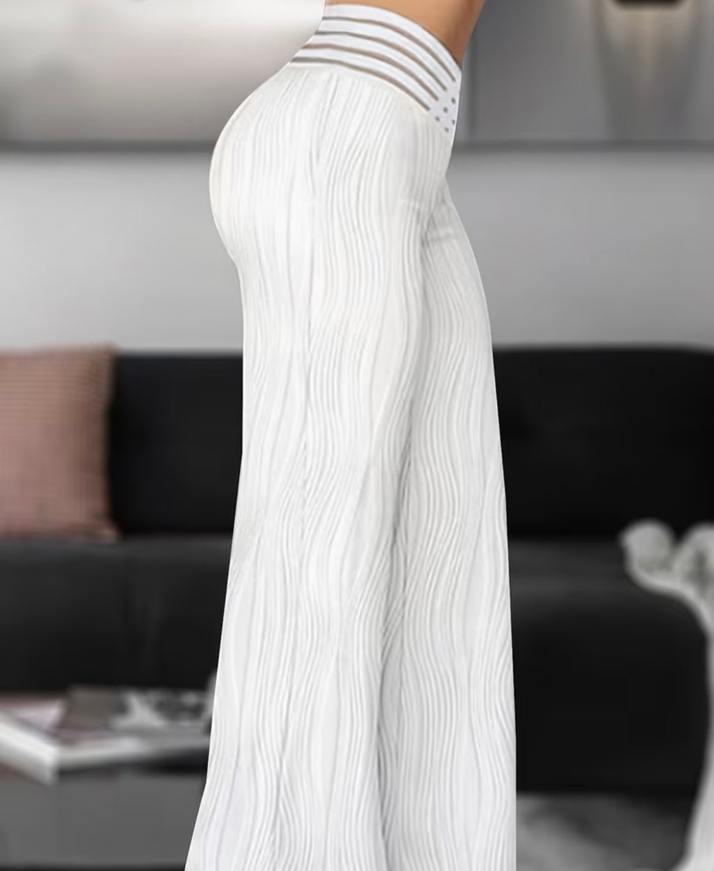 Pantalon Femme 2025 Mode Été Taille
Surimprimée Maille Transparente Patch Casual
Taille Haute Jambe Large Pantalon Long Évasé