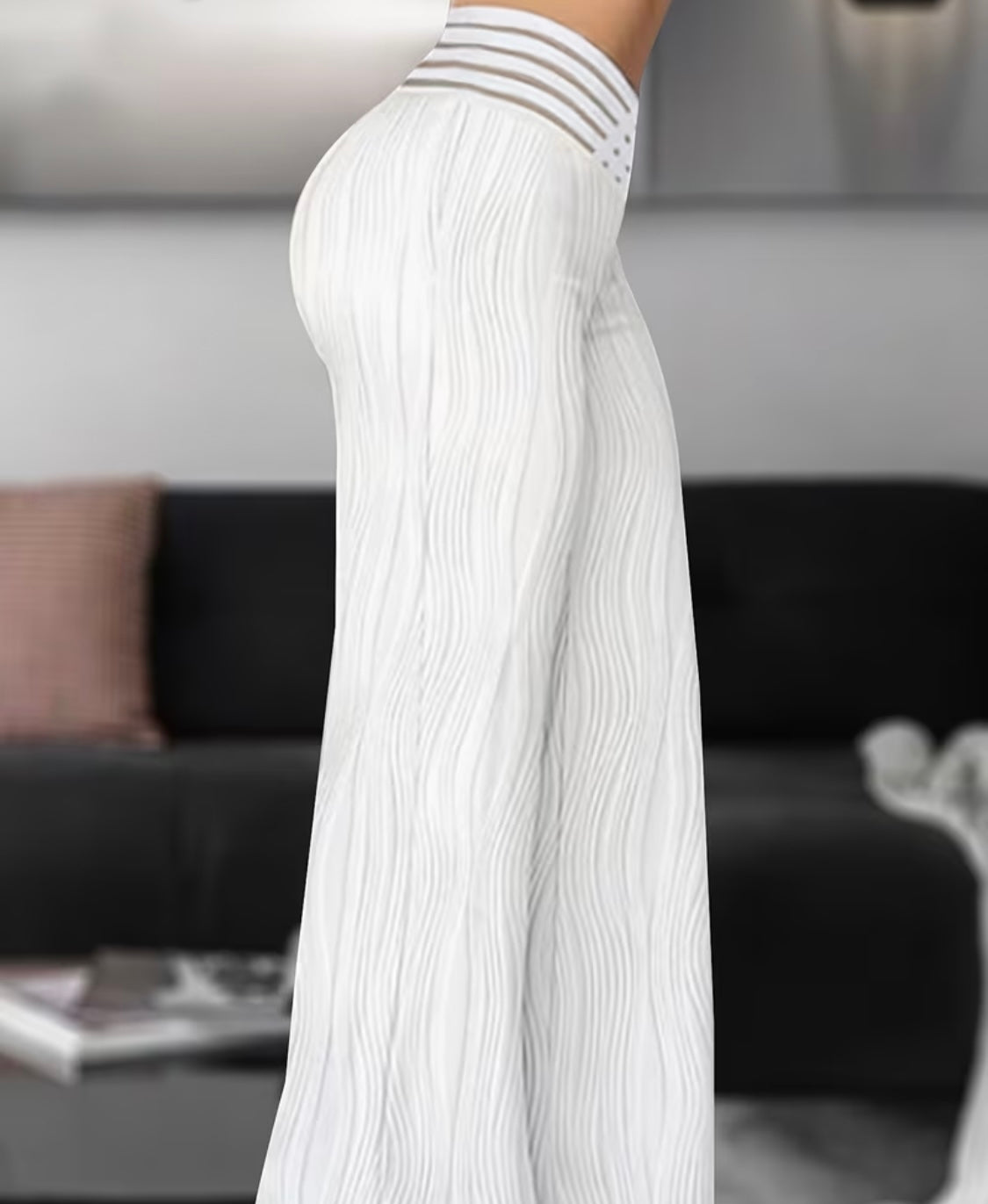 Pantalon Femme 2025 Mode Été Taille
Surimprimée Maille Transparente Patch Casual
Taille Haute Jambe Large Pantalon Long Évasé