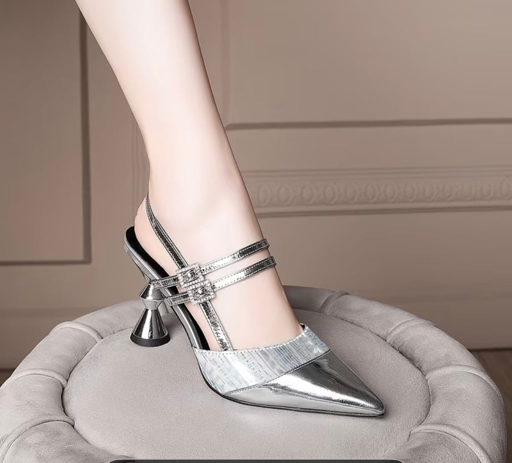 Escarpins à talons compensés pointus argentés pour femmes