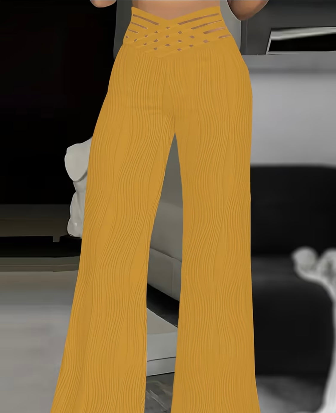 Pantalon Femme 2025 Mode Été Taille
Surimprimée Maille Transparente Patch Casual
Taille Haute Jambe Large Pantalon Long Évasé