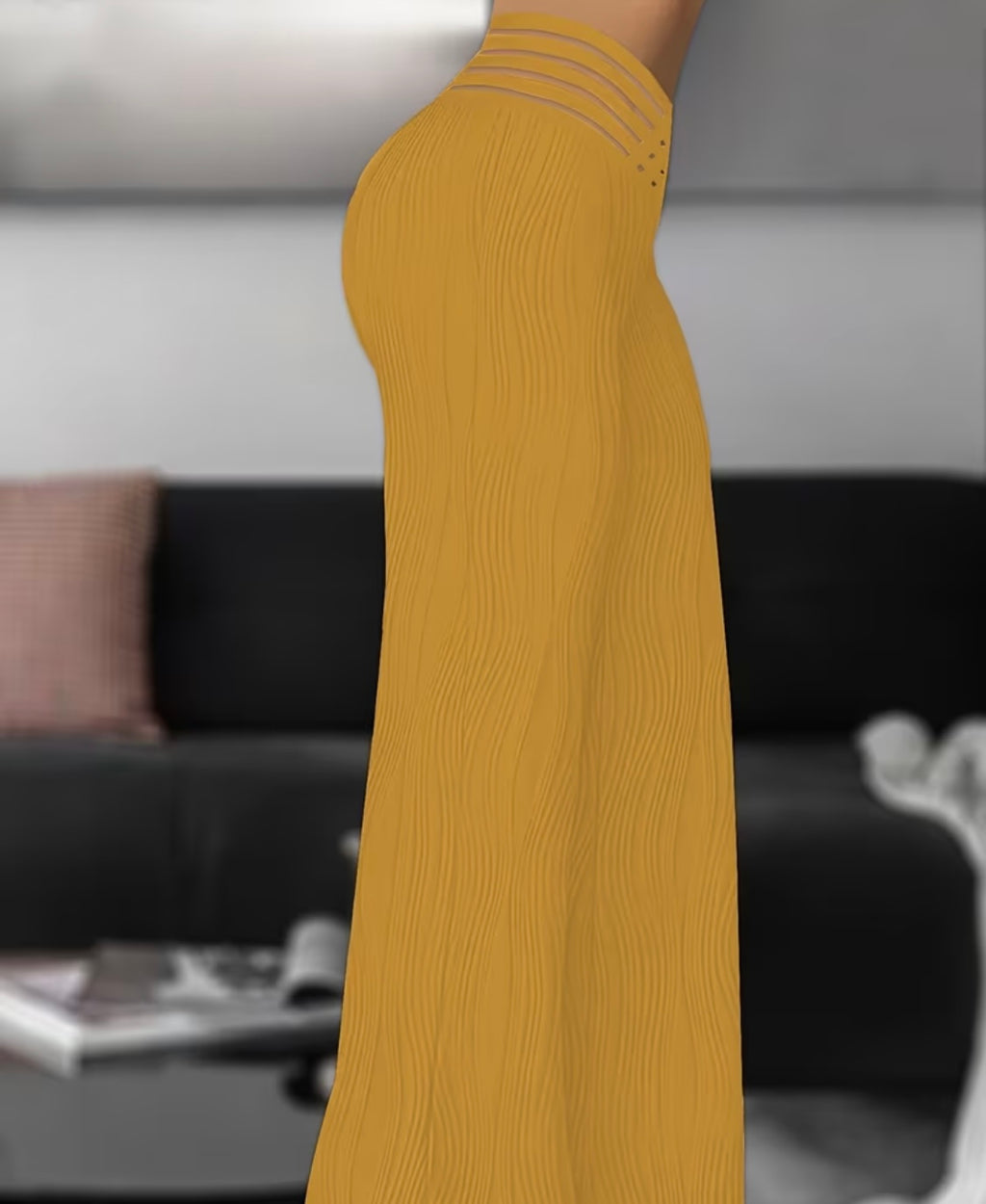 Pantalon Femme 2025 Mode Été Taille
Surimprimée Maille Transparente Patch Casual
Taille Haute Jambe Large Pantalon Long Évasé