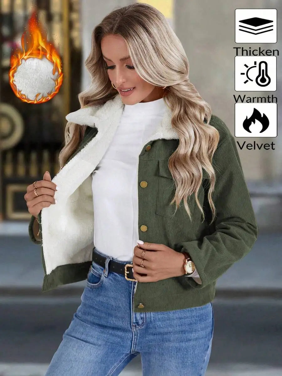 Women Casual Corduroy Lined Jacket, Autumn/Winter Fall Cloth For Women