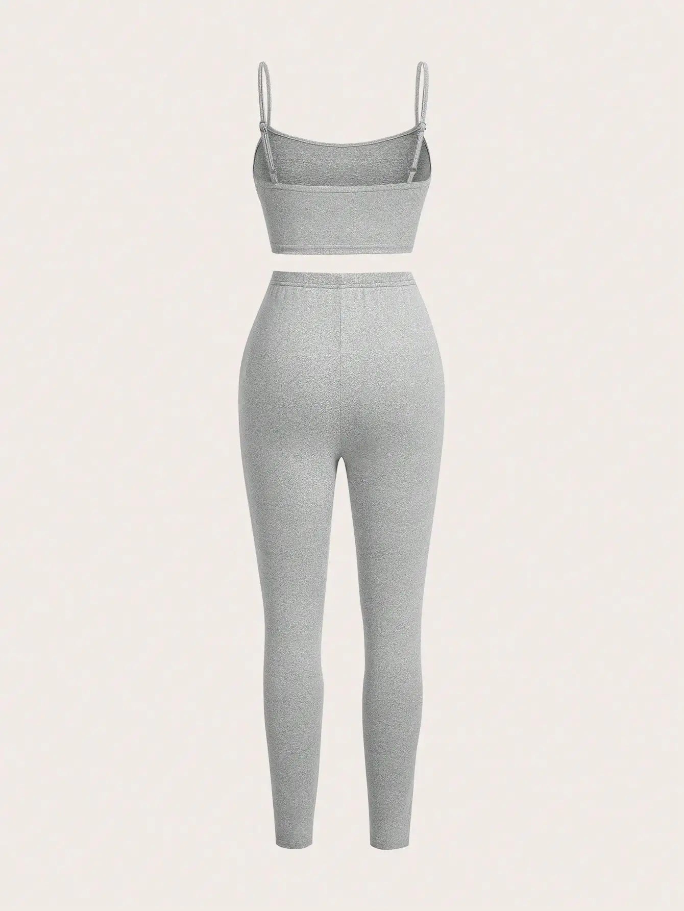 Women's Gray High-Waist Crop Top & Leggings Two-Piece Set, Casual Sporty Fit for Summer